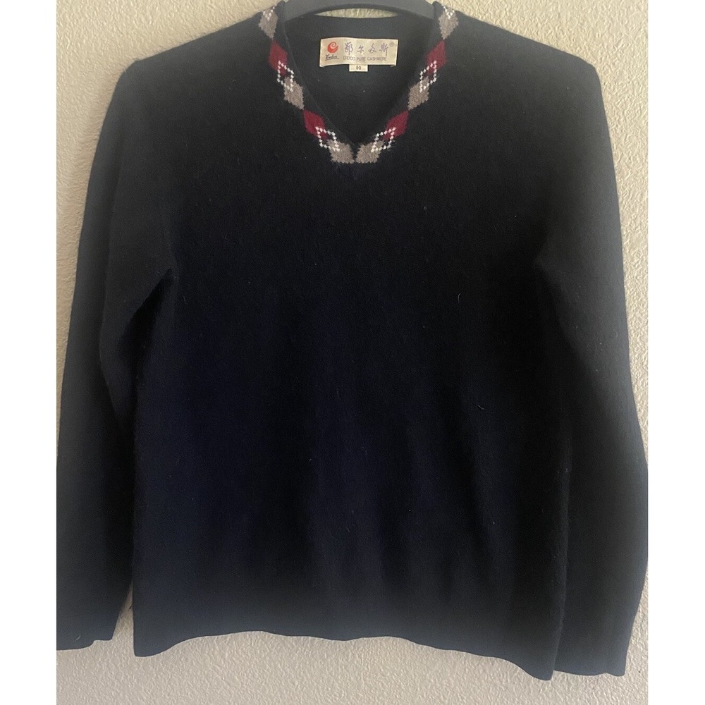 Vintage Erdos Pure Cashmere V Neck black  Sweater Pullover‎ Women's M/L  Black